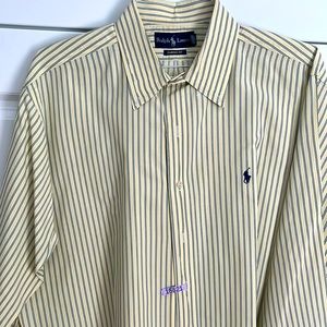 Ralph Lauren Yellow and Navy Striped Classic Fit Button-Down Shirt